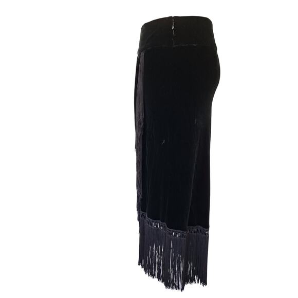 Kenneth Cole Black Velvet Fringe Midi Skirt Size 8 Dance Dressy Artsy Faux Wrap - Picture 4 of 9